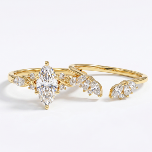 1.510ct Marquise cut  Natural Diamond Engagement Ring Set