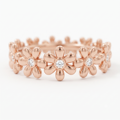 0.280 ct Daisy Flower Lab Grown Diamond Eternity Band in 14K Gold