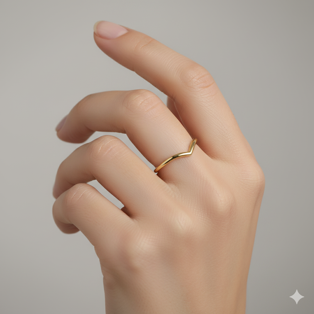 14K Yellow Gold V-Shaped Ring Minimalist Chevron Band