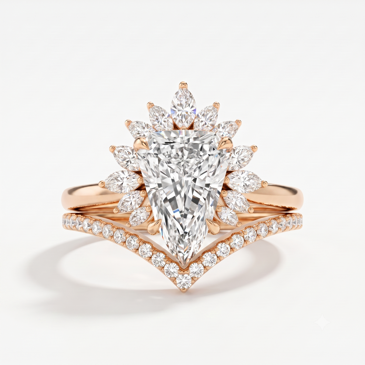 2.40 Ct Shield Cut Lab-Grown Halo Engagement Ring Set