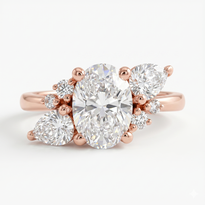 Elegant 1.70 CT Oval Engagement Ring – 14K Gold Cluster Design
