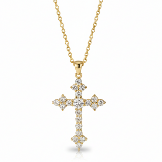 1.00Ct Dainty Moissanite Cross Necklace 14K Gold Pendant