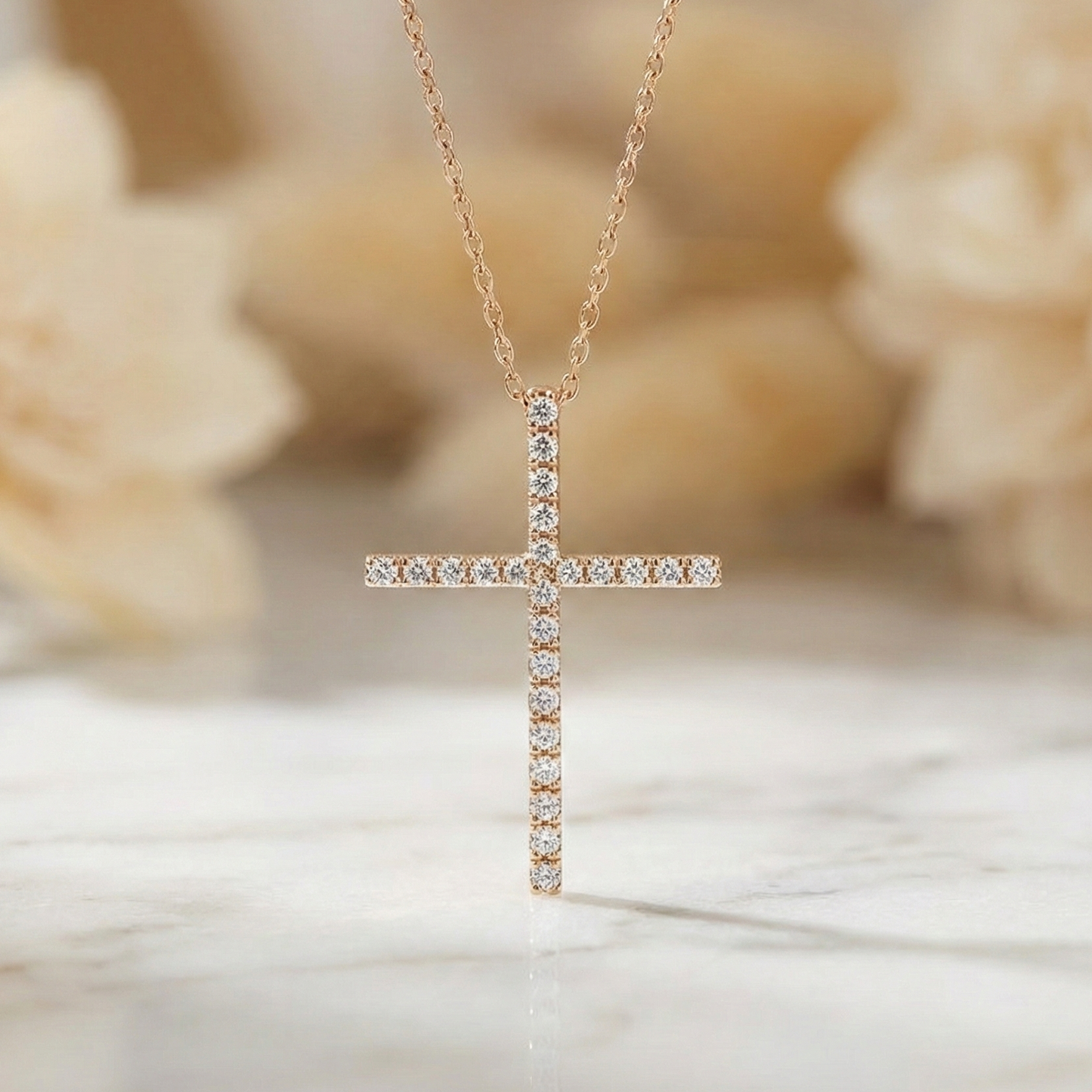 0.120 Ct Lab-Grown Diamond Cross Necklace – 14K Rose Gold