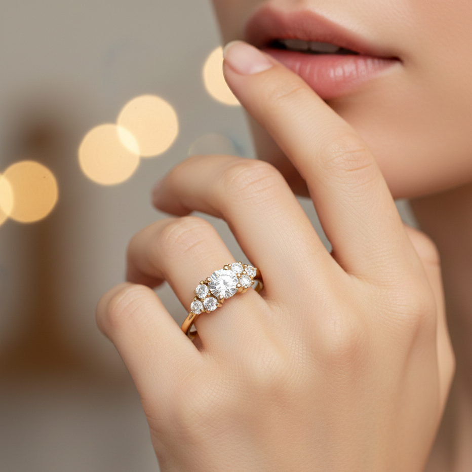 1.30 Ct Round Cluster Lab Grown Diamond Engagement Ring