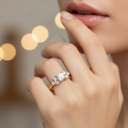 1.30 Ct Round Cluster Lab Grown Diamond Engagement Ring
