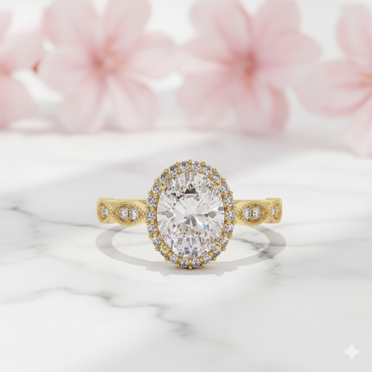 1.60CT Oval Halo Lab Grown Diamond Engagement Ring