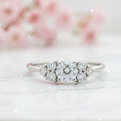1.30 Ct Round Cluster Lab Grown Diamond Engagement Ring