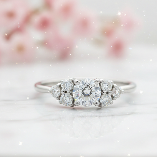 1.30 Ct Round Cluster Lab Grown Diamond Engagement Ring