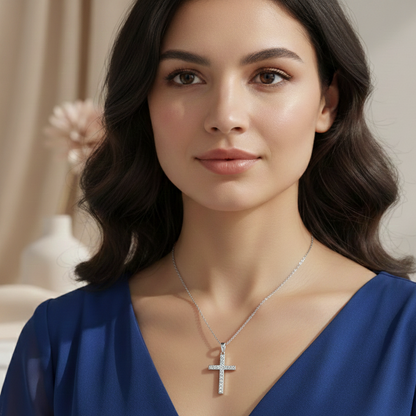 0.580 ct Lab-Grown Cross Pendant - Round Cut Tennis Necklace