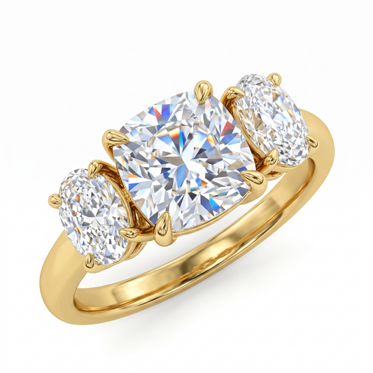 1.5tw Old Mine Cushion Cut Lab-Grown Three Stone Engagement Ring