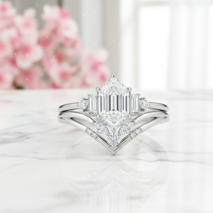1.920CT Hexagon Lab-Grown Diamond Engagement Ring Set