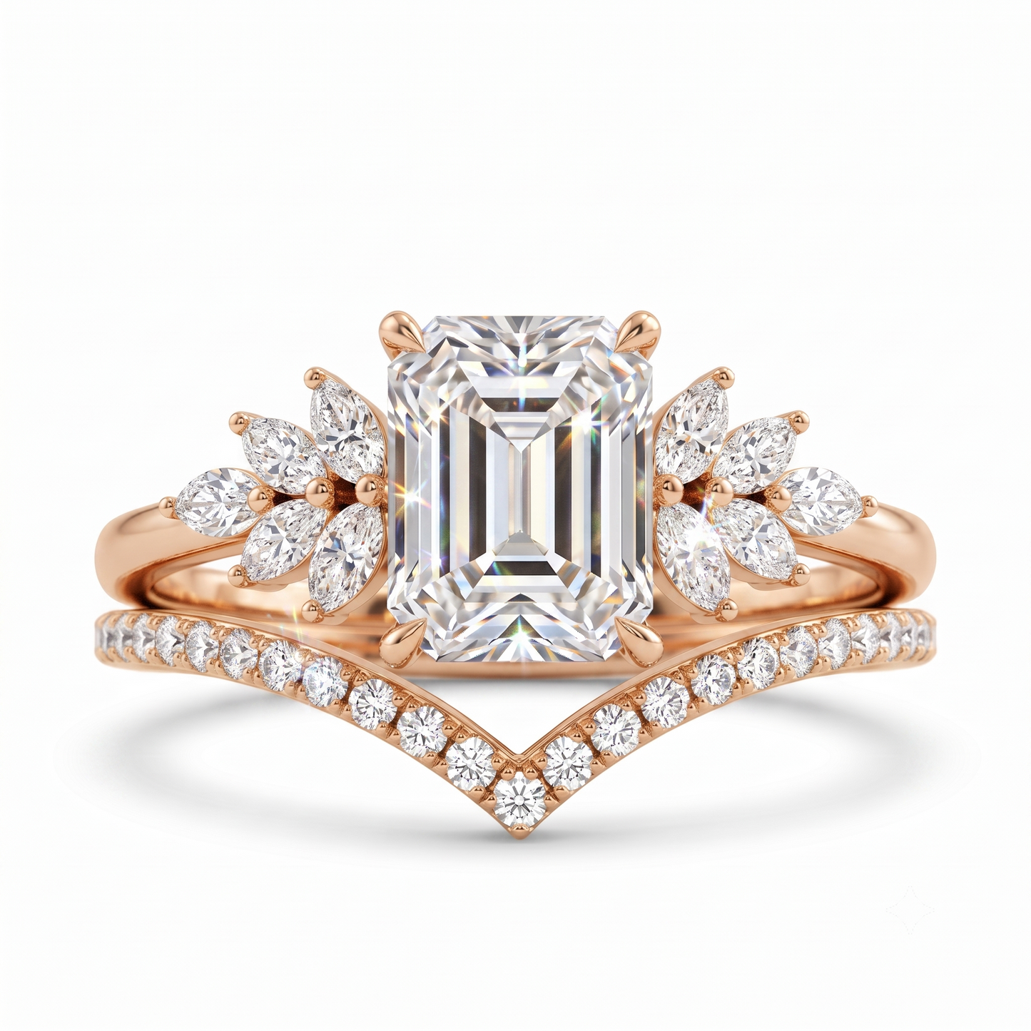 1.60 ct Emerald Cut Lab-Grown Engagement Ring Set