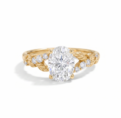 1.36 ct Oval Lab-Grown Diamond Vintage Art Deco Leaf Ring