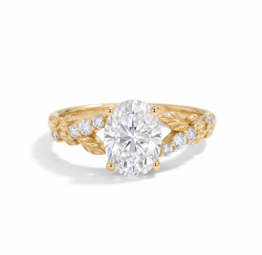 1.36 ct Oval Lab-Grown Diamond Vintage Art Deco Leaf Ring