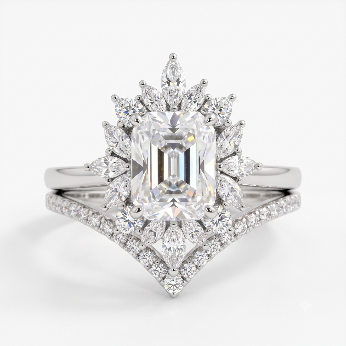 1.70 Ct Emerald Cut Lab-Grown Ring Set – Chevron Band