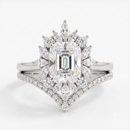 1.70 Ct Emerald Cut Lab-Grown Ring Set – Chevron Band
