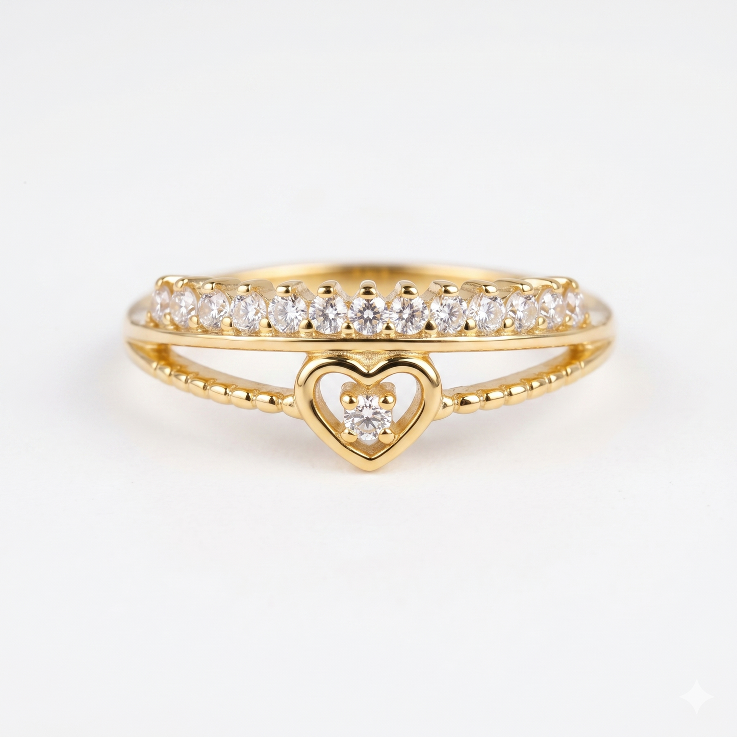 Dainty Pave Heart Shape Diamond Ring, 14K Solid Gold Heart Ring