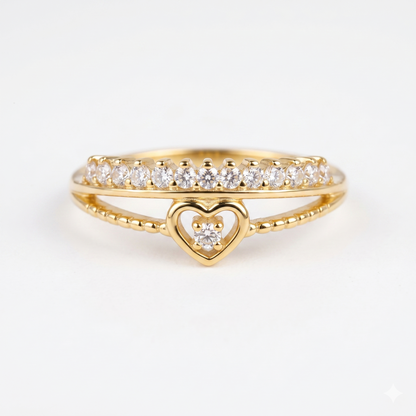 Dainty Pave Heart Shape Diamond Ring, 14K Solid Gold Heart Ring