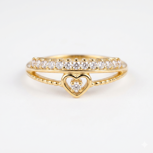Dainty Pave Heart Shape Diamond Ring, 14K Solid Gold Heart Ring