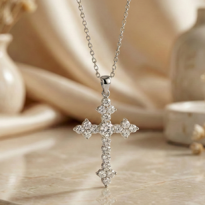 1.00Ct Dainty Lab-Grown Cross Necklace 14K Gold Pendant