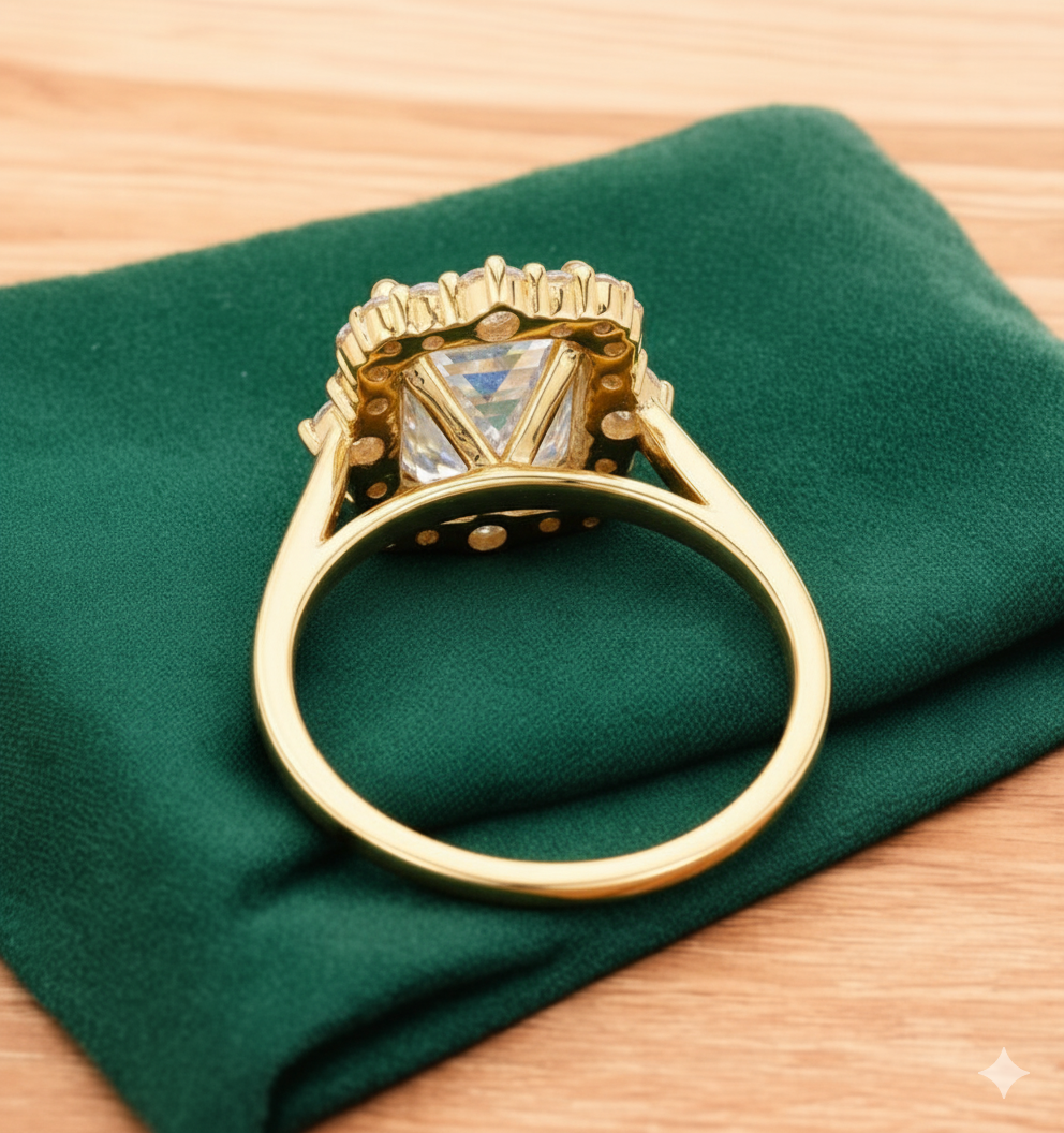 3.5ct Emerald Cut Moissanite Engagement Ring • Unique Vintage Yellow Gold Bridal Ring