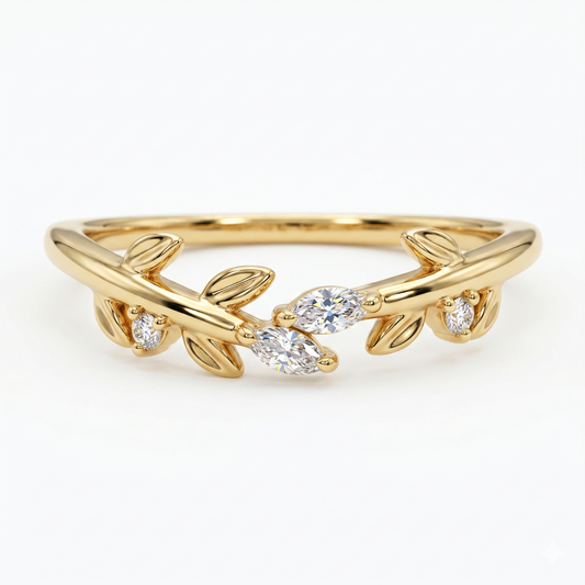 Marquise & Round Cut Natural Diamond Curved Wedding Band