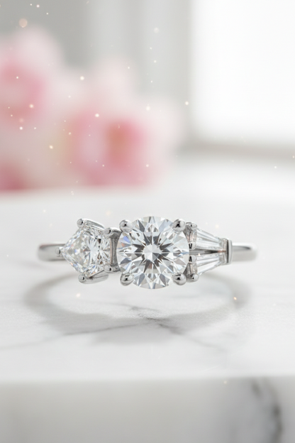 2.10 CT Three Stone Round Cut Moissanite Engagement Ring 14K Gold