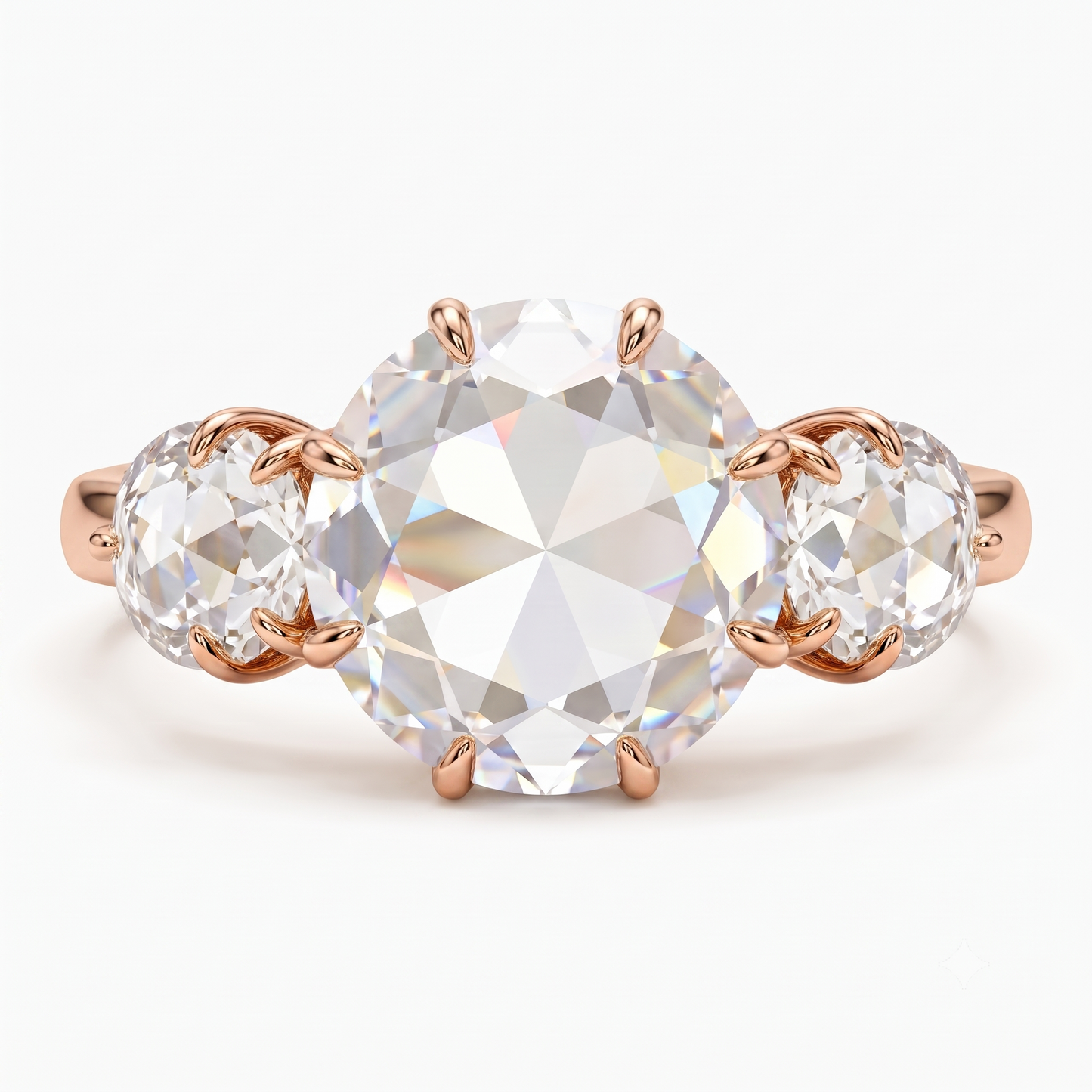 2.00ct Rose Cut Natural Three Stone Diamond Engagement Ring