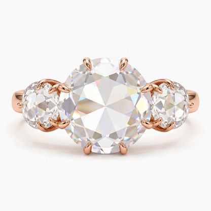 2.00ct Rose Cut Natural Three Stone Diamond Engagement Ring