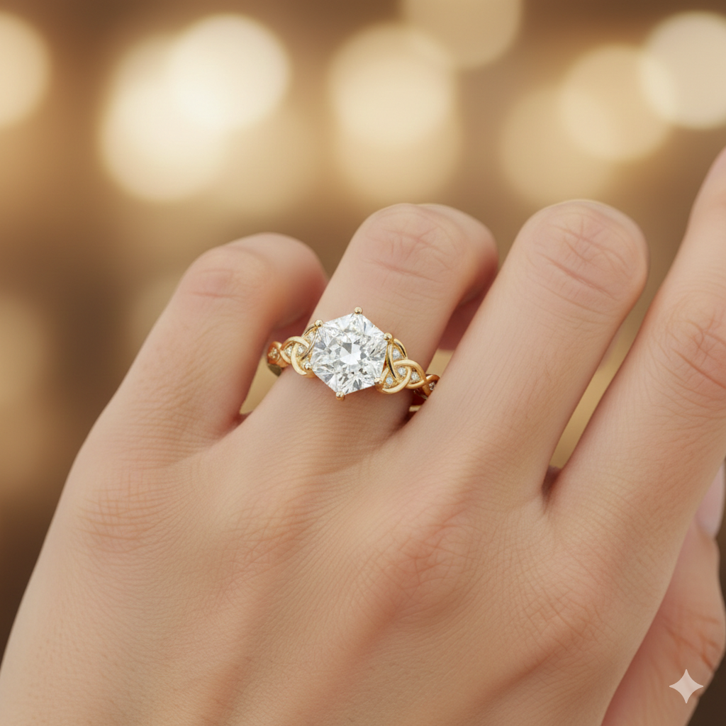 1.30 Ct Hexagon Lab Diamond Engagement Ring - with Infinity Band