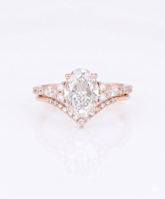 2.270 Ct Oval Cut Lab-Grown Bridal Set Engagement Ring Solid 14K Rose Gold