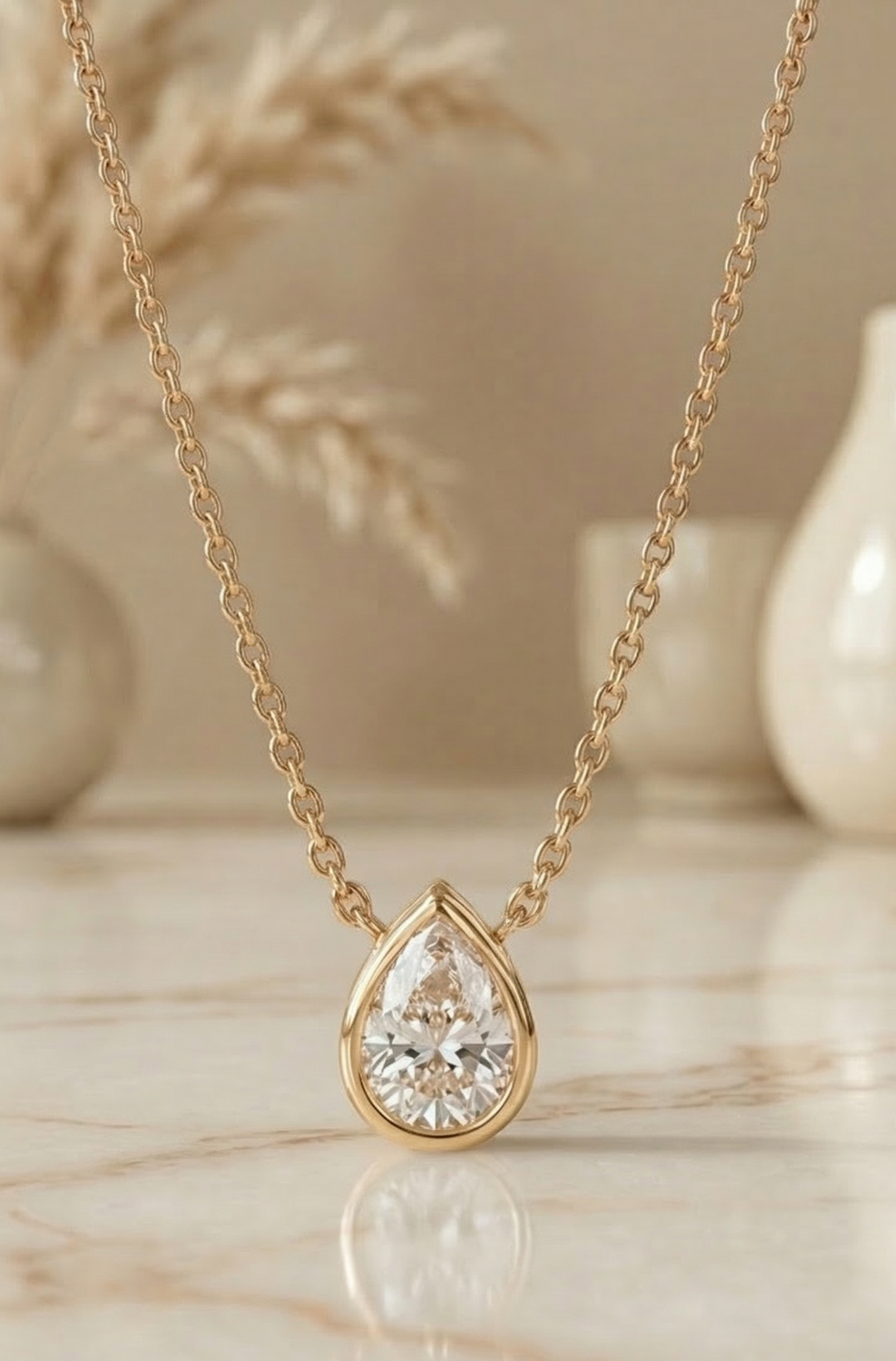 1 Ct Pear Lab Grown Diamond Bezel Set Pendant Necklace