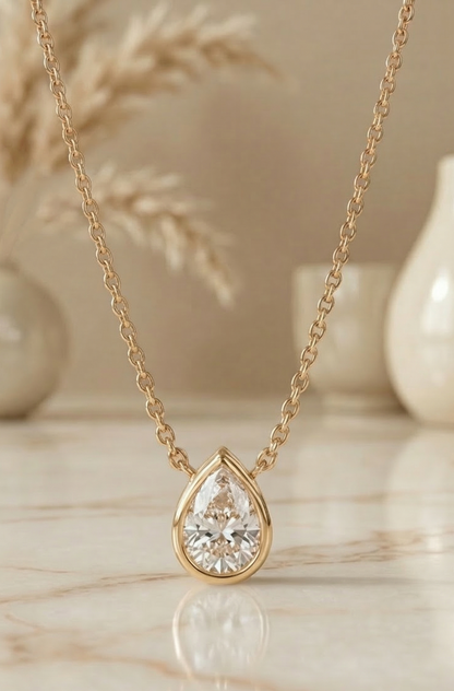 1 Ct Pear Lab Grown Diamond Bezel Set Pendant Necklace