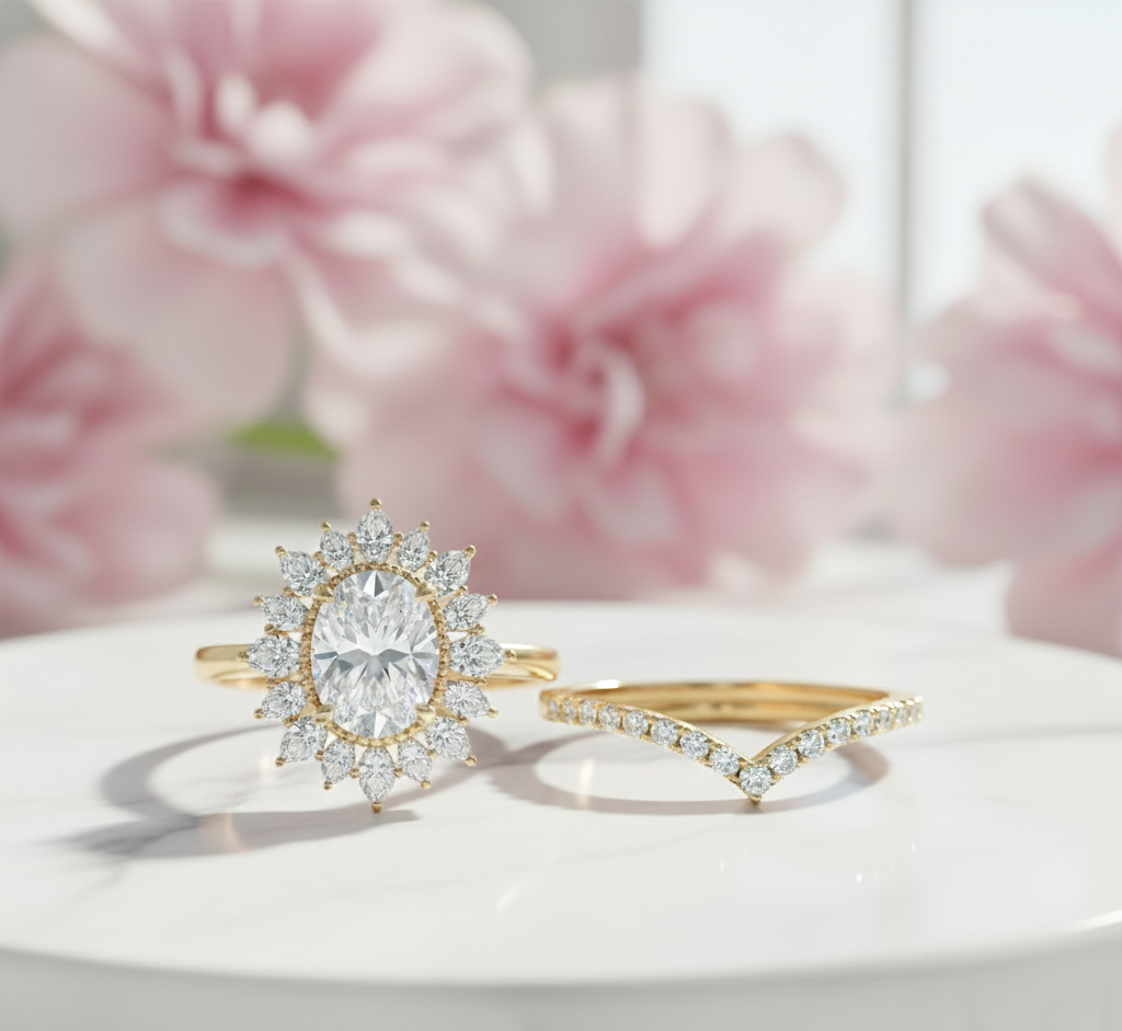 1.60 Ct Oval Moissanite Engagement & Bridal Ring Set