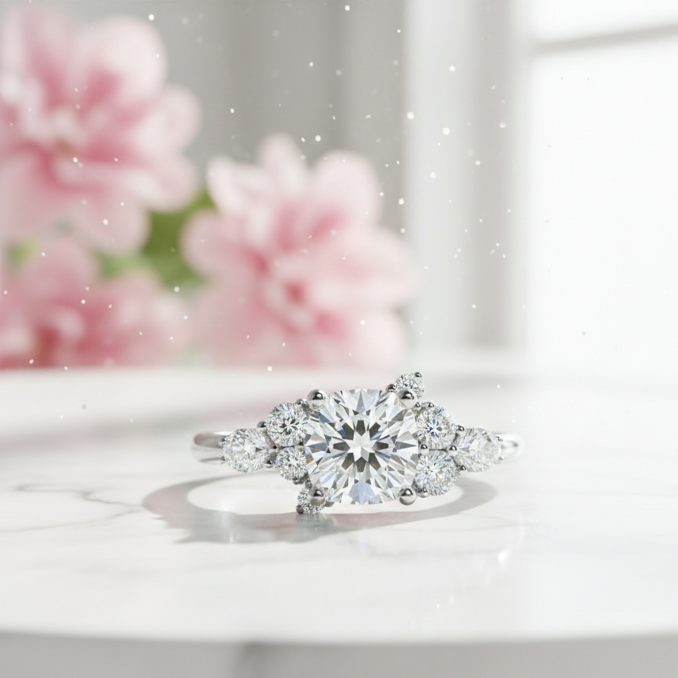 Round Cut Cluster Engagement Ring for Elegant Brides