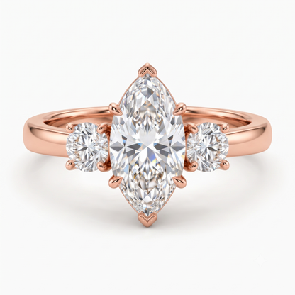 1.00 ct Three Stone Marquise Cut Lab Grown Diamond Engagement Ring