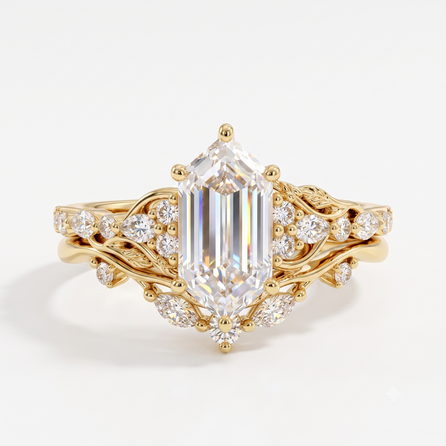 1.61 Ct Hexagon Lab Grown Diamond Engagement Ring Set