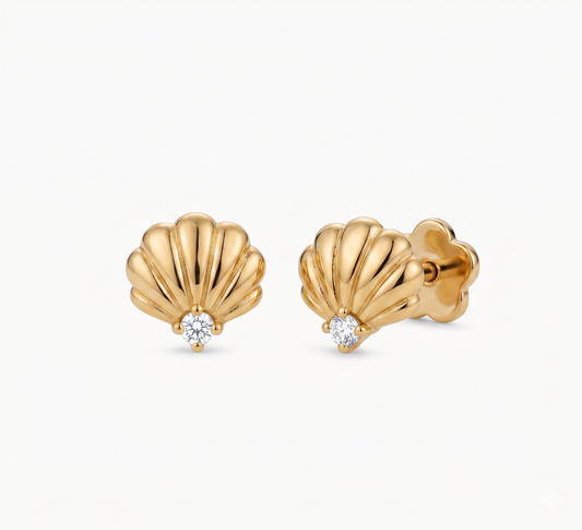 Lab-Grown Diamond Seashell Stud Earrings – Ocean Chic