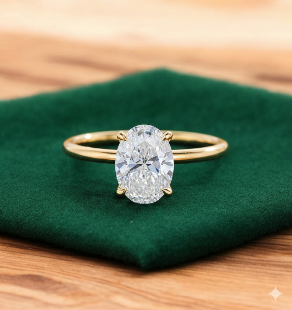 2.065ct Oval Lab Grown Diamond Engagement Ring • 14K Solid Yellow Gold Solitaire Ring