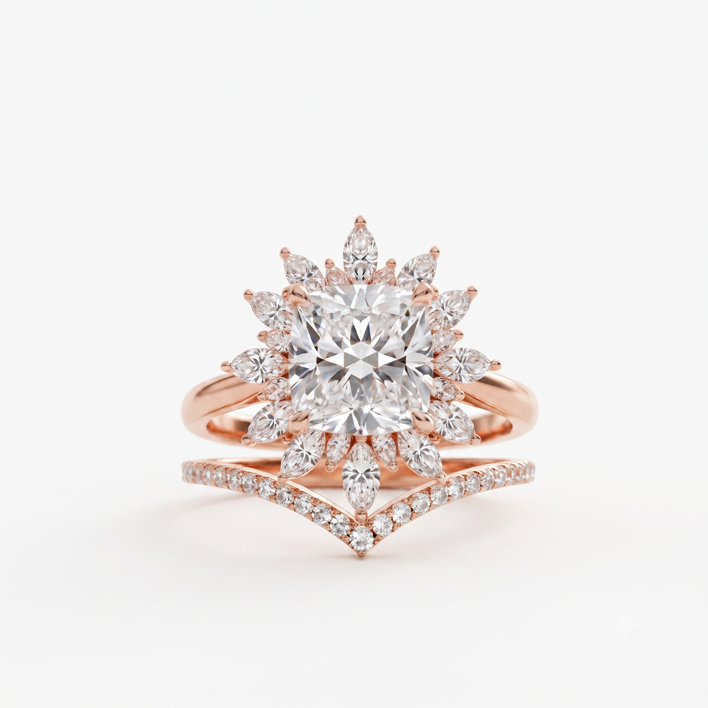 1.85 Ct Sunburst Diamond Bridal Set – Floral Halo Ring