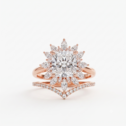 1.85 Ct Sunburst Diamond Bridal Set – Floral Halo Ring