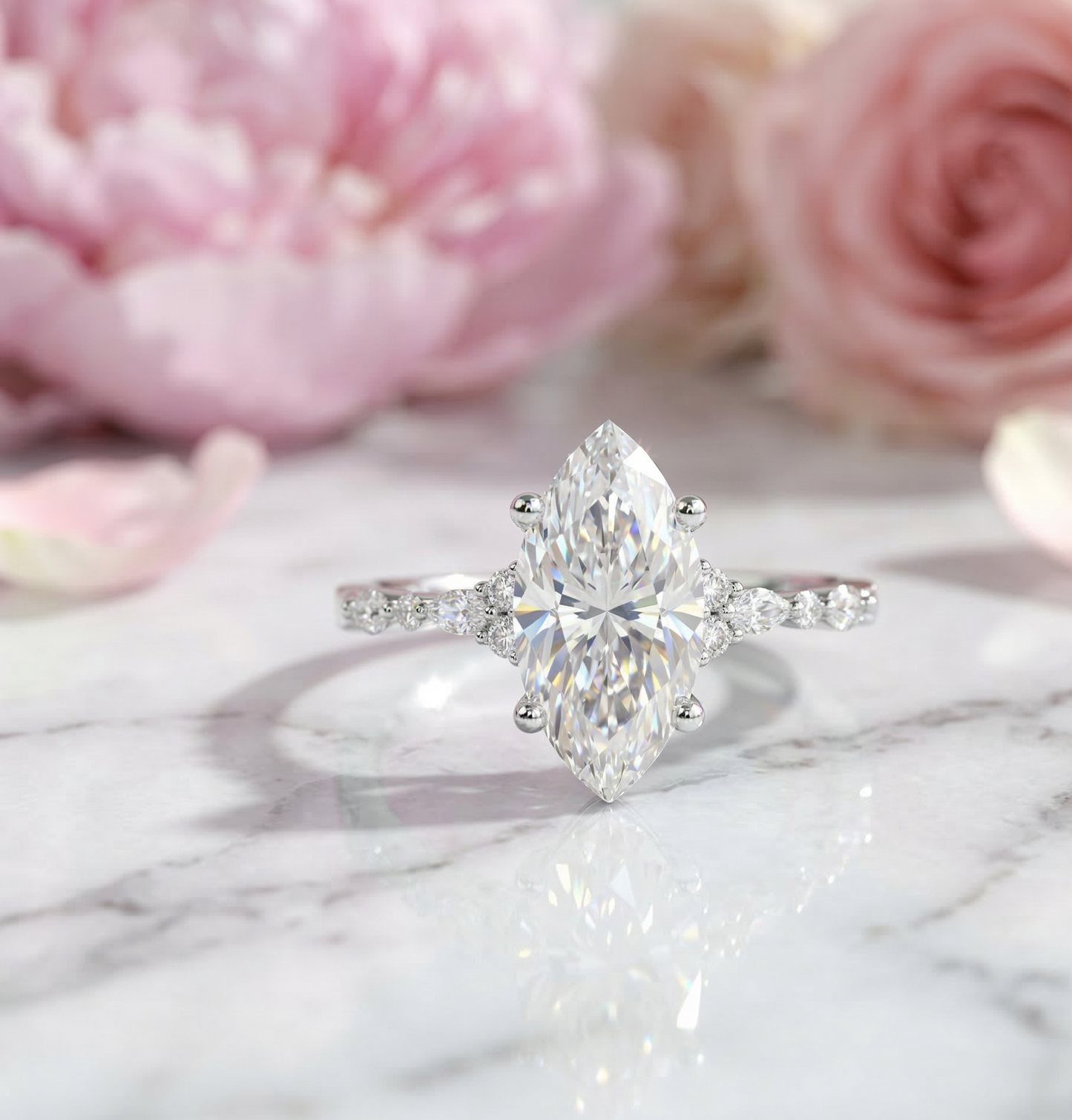 2.410 ct marquise Lab Grown Diamond Side Stone Engagement Ring