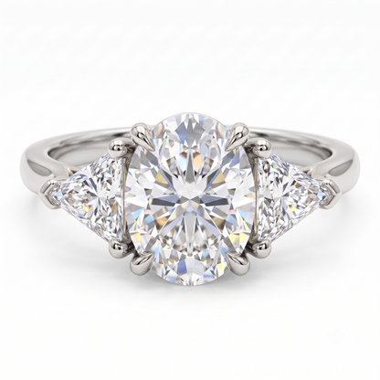 3.00ct Oval Cut Lab Grown Diamond Engagement Ring, 14K Gold Three Stone Ring