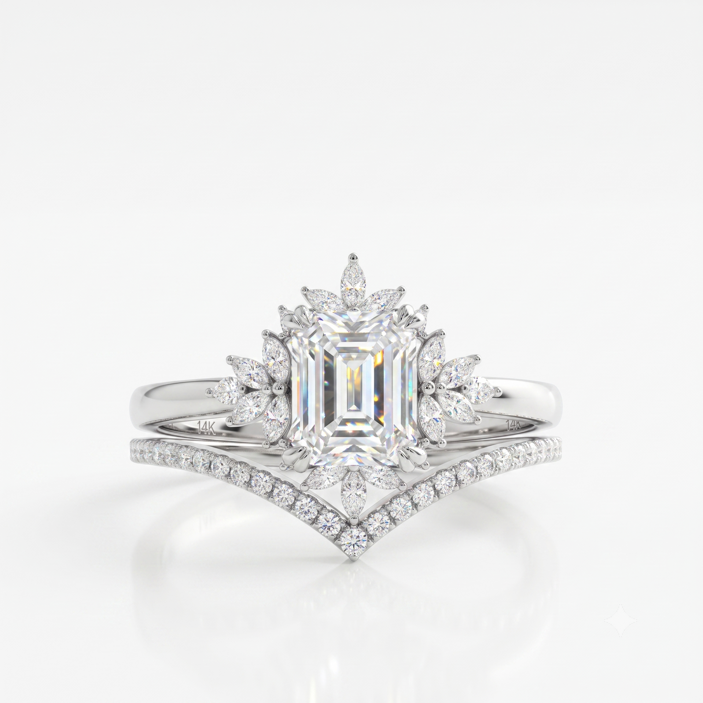 1.70 Ct Emerald Cut Lab-Grown Engagement Ring Set
