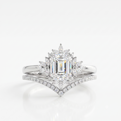 1.70 Ct Emerald Cut Lab-Grown Engagement Ring Set