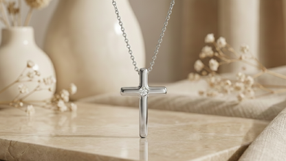 0.100 Ct Moissanite Cross Necklace – 14K Gold Christian Pendant