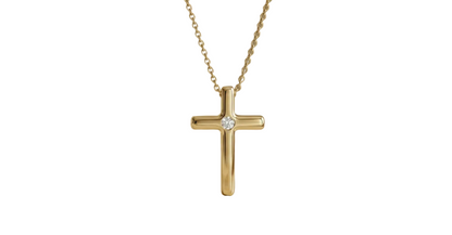 0.100 Ct Lab-Grown Cross Necklace – 14K Gold Christian Pendant