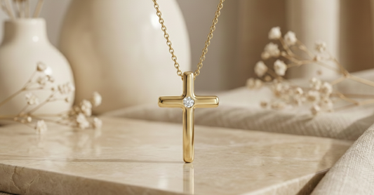 0.100 Ct Moissanite Cross Necklace – 14K Gold Christian Pendant