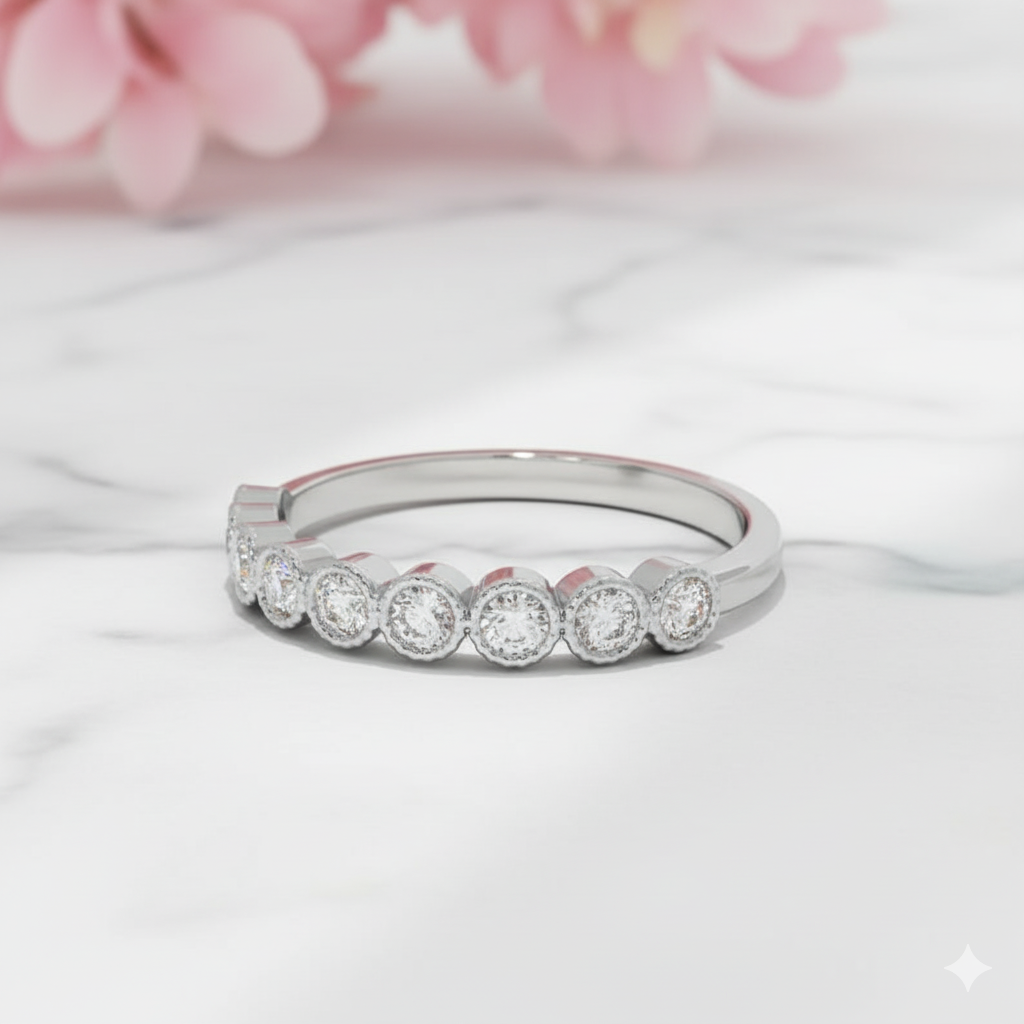 14K Solid Gold 1/4 ct Lab Grown Diamond Half Eternity Wedding Band