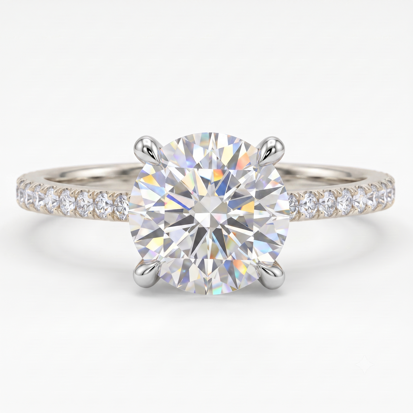 2CT Round Lab Grown Diamond Engagement Ring • Vintage White Gold Half Eternity Diamond Ring